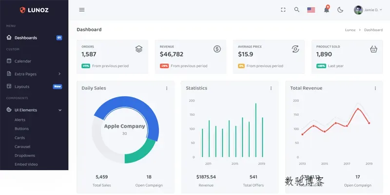 Bootstrap5响应式后台管理系统模板-数驰博客