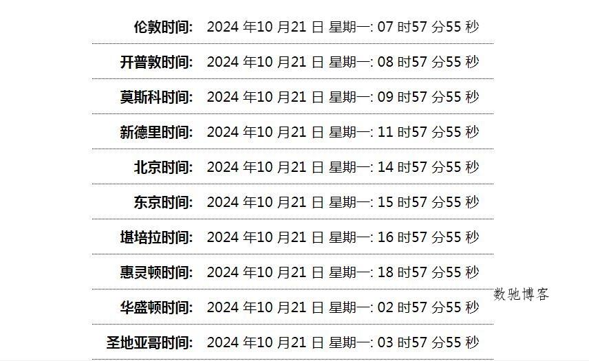 世界时间单页网站HTML源码-数驰博客